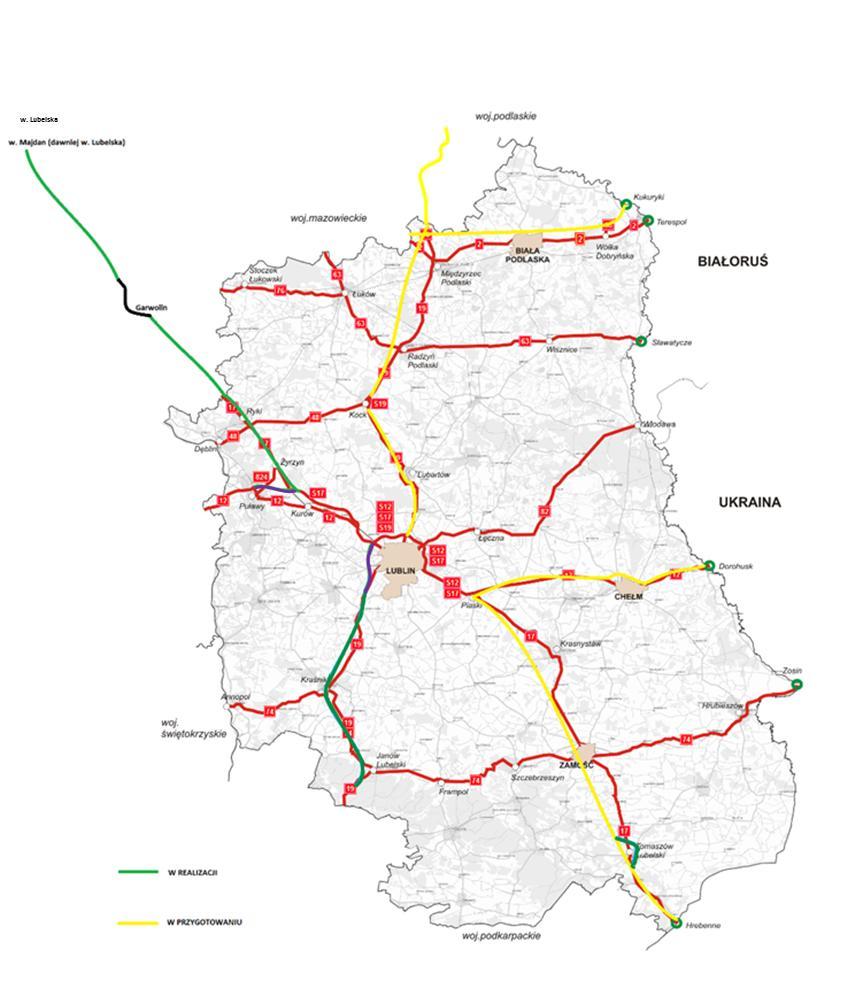 Zadania realizowane przez GDDKiA Oddział w Lublinie oraz ujęte w PBDK na lata 2014 2023 22 km oddane do użytku (zachodnia obw. Lublina i dojazd do przeprawy mostowej na rz.