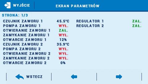 1,2 Status zaworów dodatkowych 1,2 Status pomp Status