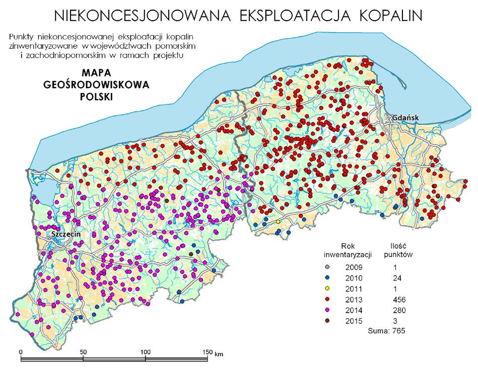 dla którego oszacowane są wartości opłat eksploatacyjnych zarówno w przypadku gdyby eksploatacja odbywała się zgodnie z prawem, czyli z koncesją (tab.