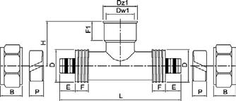 Trójnik gwint wewnętrzny 20 mm 1/2 20 mm 2 mm wkładka aluminiowa B