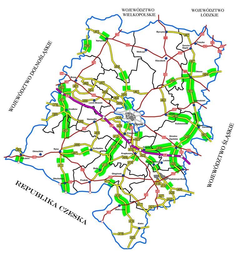 Inwestycje drogowe w podziale na powiaty Powiat brzeski Powiat brzeski jest drugim powiatem pod względem długości dróg wojewódzkich.