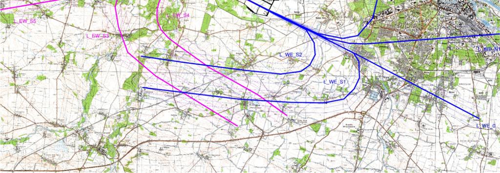 Reprezentatywne trasy odlotowe samolotów w ciągu