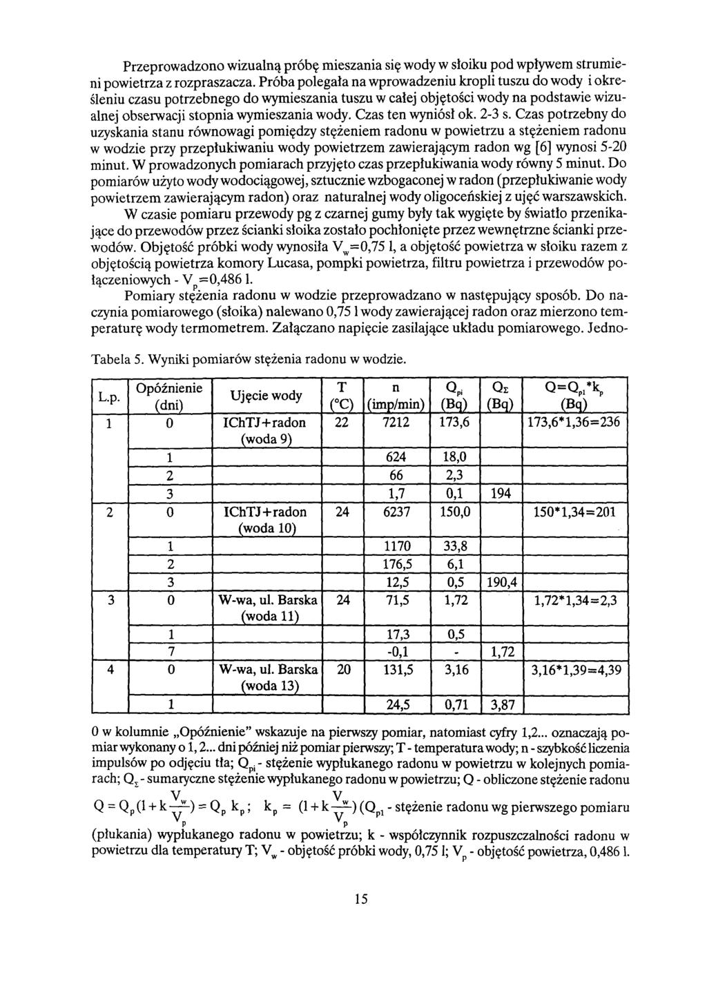 Przeprowadzono wizualną próbę mieszania się wody w słoiku pod wpływem strumieni powietrza z rozpraszacza.