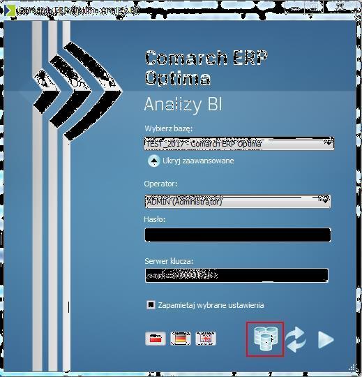 Rysunek 7 Ikona Menadżera baz w ekranie logowania Po naciśnięciu ikony