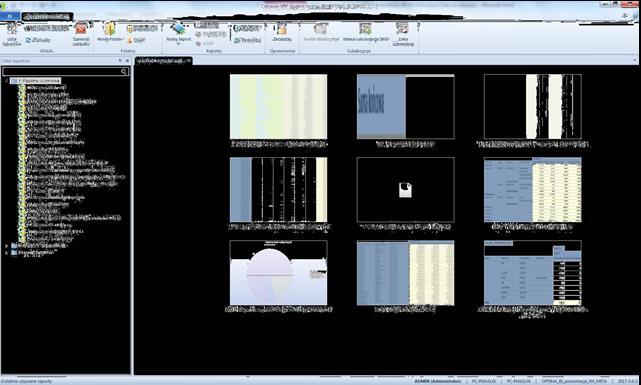 Rysunek 18 Ekran główny Na dolnym pasku można zobaczyć aktualnie zalogowanego operatora, nazwę komputera, bazy Analiz BI oraz wersję aplikacji. 2.1.1 Raporty wzorcowe i standardowe Razem z aplikacją dostarczona jest baza standardowych raportów.
