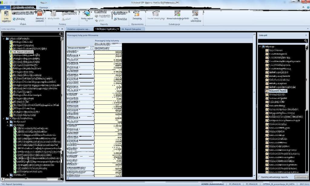 3.1 Ekran Zarządzanie Raportami Rysunek 28 Zakładka Zarządzanie raportami Podstawowe okno Comarch ERP Optima Analizy BI dostępne jest z poziomu zakładki Zarządzanie Raportami, które podzielone jest