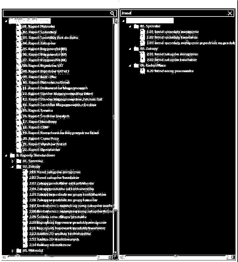 Rysunek 31 Wyszukiwarka raportów 3.1.3 Metoda drag&drop W obrębie dostępnego drzewa raportów istnieje możliwość jego modyfikacji poprzez metodę drag & drop.