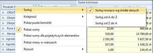 Metodą drag&drop można przenosić dowolne elementy wymiarów, bez ograniczenia w postaci reguł logicznych (np. rosnąco, malejąco).