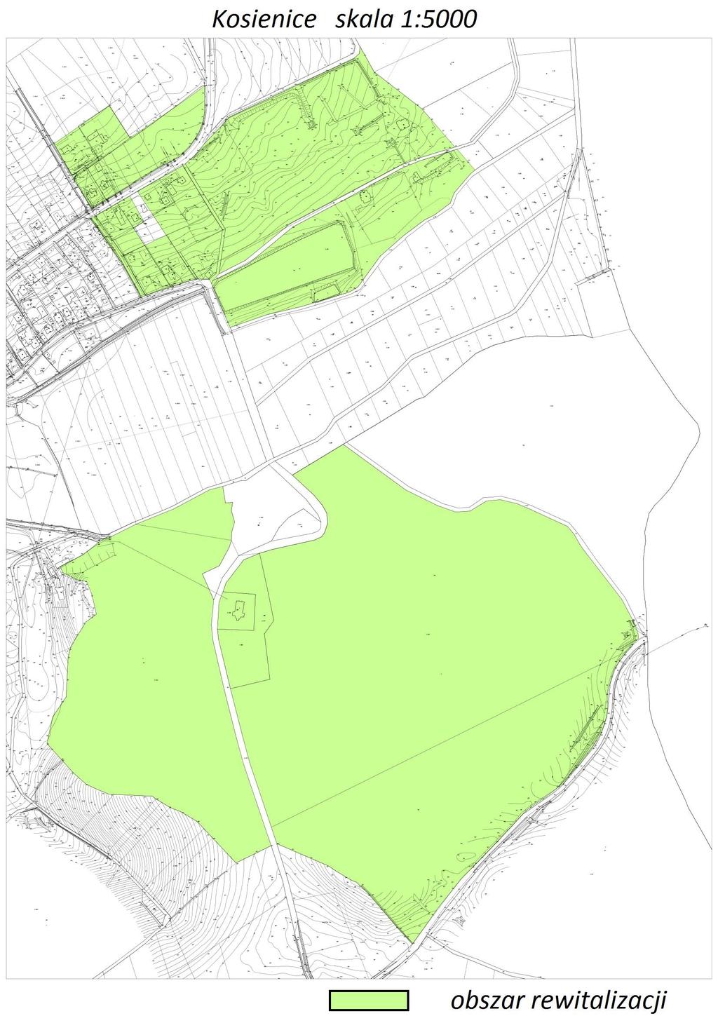 Mapa nr 8 Teren zdegradowany dla obszaru nr 4 - Zespół Pałacowo Dworski w Kosienicach wraz z