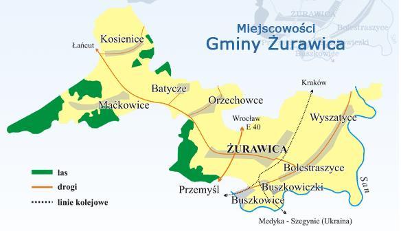 Mapa 2. Miejscowości na terenie Gminy Żurawica Źródło: http://zurawica.pl/ Tabela nr 1. Powierzchnia miejscowości gminy Żurawica L.p. Miejscowość Powierzchnia [km² ] Udział % w powierzchni gminy 1.