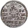 PCGS MS62 88 Stefan Batory trojak 1586 Ryga Wspaniała, mennicza moneta. Mała głowa króla.