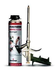 Pozostałe elementy systemu Porotherm Dryfix: Narzędzia do układania pierwszej warstwy pustaków Środek do czyszczenia pistoletu Porotherm Cleaner Pistolet do nakładania zaprawy Zalety technologii