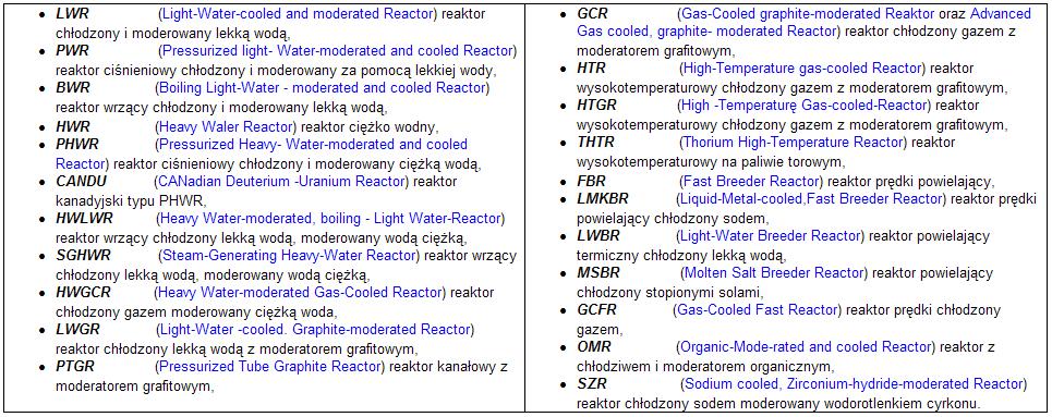 Klasyfikacja reaktorów c.d.