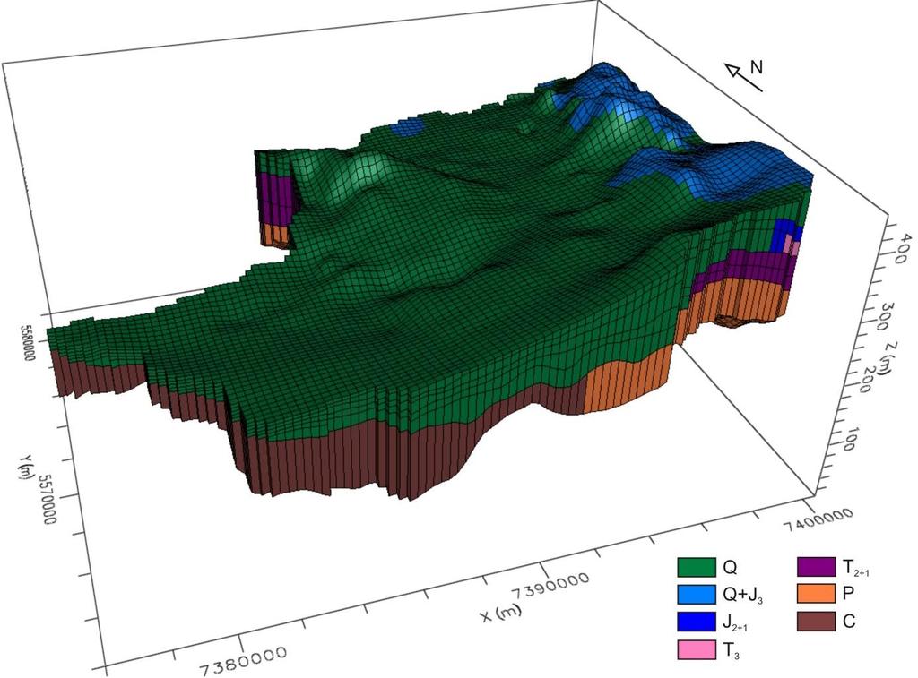 ZAAWANSOWANY WIELOWARSTWOWY MODEL HYDROGEOLOGICZNY 7 warstw zmienna topografia spągu i stropu uwzględnienie uskoków