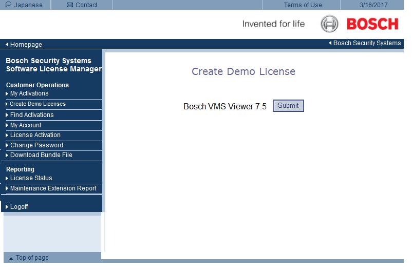 14 pl Pierwsze kroki Bosch Video Management System 2. Kliknij Tworzenie licencji demonstracyjnej. 3.