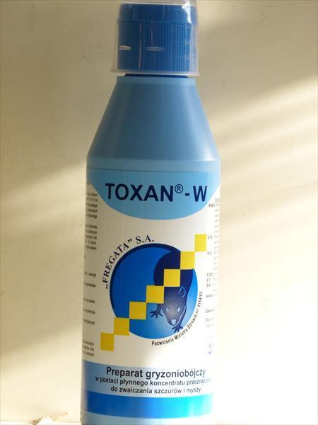 Był TOXAN-W 1% soli sodowej warfaryny; gormax. Czarny płyn do nanoszenia na przynętę pokarmową (np.