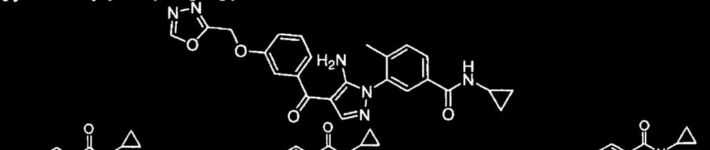 1 1 odn. 3-(5-Amino-4- cykloheksankarbonylopirazol- 1-ilo)-N-cyklopropylo-4- metylobenzamid 126 odn.