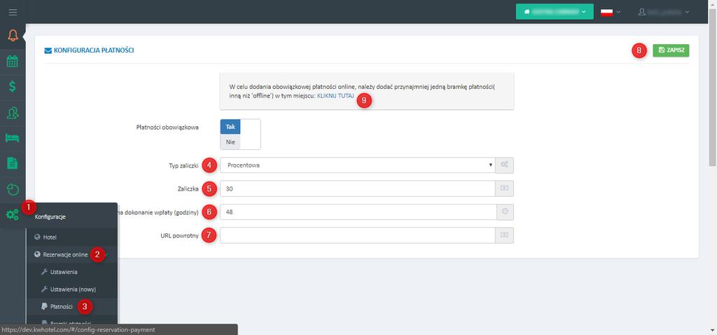 3. Konfiguracja płatności System rezerwacji KWHotel Booking Engine pozwala korzystać zarówno z płatności online, jak i offline. 3.