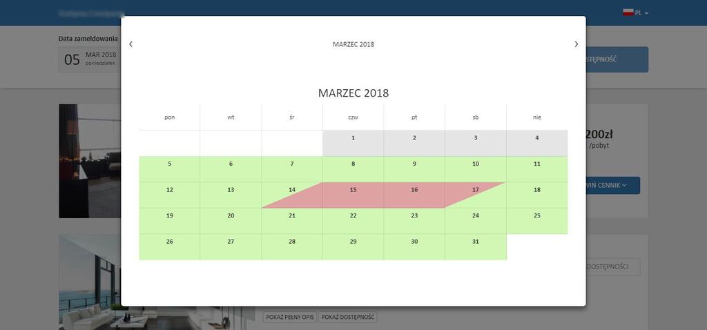 Pokaż grafik dostępności to opcja generująca w systemie rezerwacji klawisz Pokaż dostępność, który wyświetlany jest w dwóch miejscach: - pod klawiszem widocznym w polu z opisem pokoju, wyświetlany