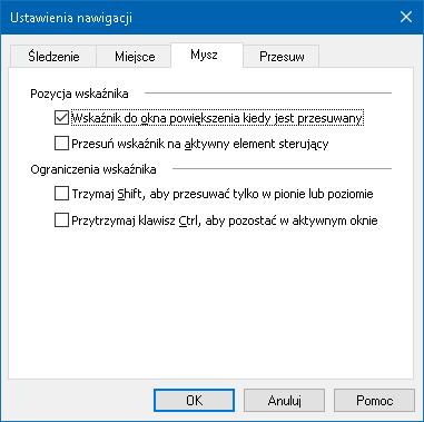 126 Mysz Opcje nawigacji myszą, pozycja wskaźnika myszy i ograniczenia jego ruchu ułatwiają oglądanie i poruszanie się po ekranie.