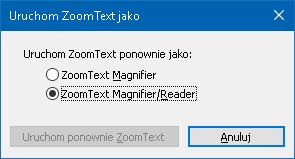 240 Uruchom ZoomText jako W niektórych sytuacjach możesz chcieć uruchomić ZoomText MagReader jako Magnifier. Możesz to osiągnąć za pomocą dialogu Uruchom ZoomText jako.