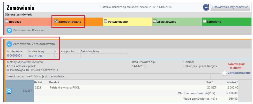 2.3 Obsługa zamówień zwrotów palet 2.3.1 Zamówienia w statusie Robocze Jeśli zamówienie zwrotów palet zostało utworzone, ale jest jeszcze nie wysłane do realizacji umieszczone jest w statusie Robocze