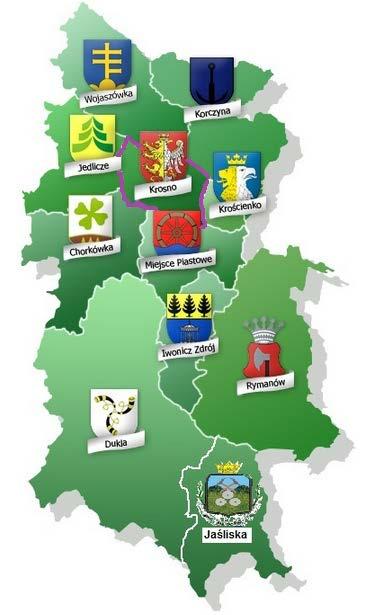 6. Charakterystyka poszczególnych gmin wchodzących w skład Powiatu Krośnieńskiego Poniższa mapa pokazuje położenie