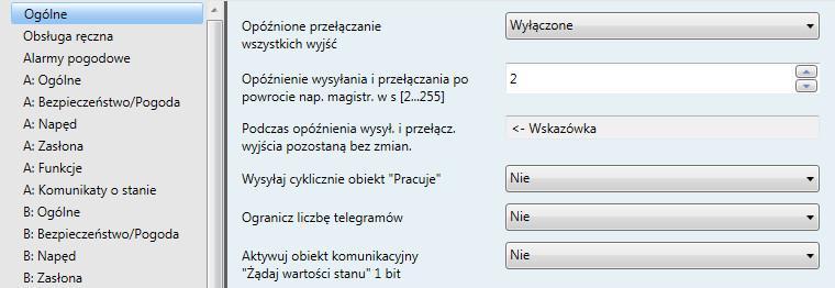 ABB i-bus KNX 3.2.1 Okno parametrów Ogólne W tym oknie parametrów można ustawiać parametry nadrzędne.