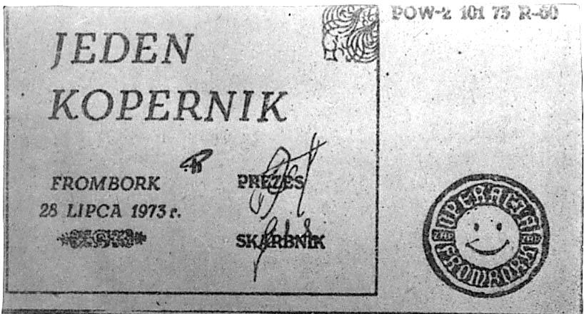 KOPERNIK NA PIENIĄDZACH LOKALNYCH harcerskie banknoty zastępcze 1973 r.