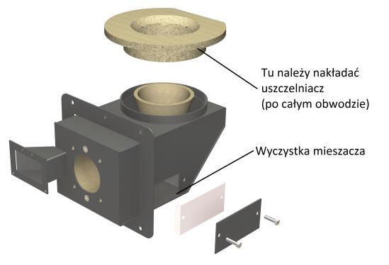 W razie potrzeby należy odkręcić śruby zabezpieczające ruszt, wyjąć ruszt z mieszacza, oczyścić i nałożyć masę uszczelniającą, po czym ponownie nałożyć na mieszacz i zabezpieczyć śrubami.