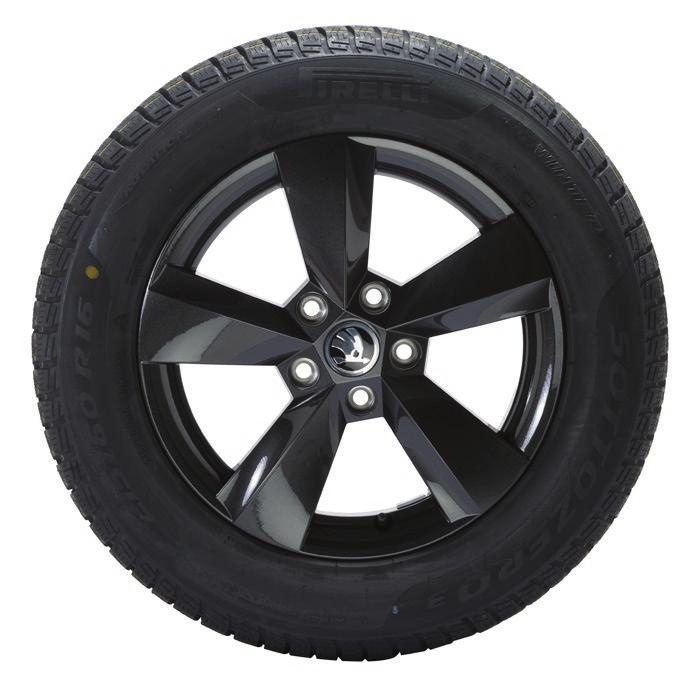 ŠKODY Karoq Koło zimowe 16" Felga: aluminiowa Nanuq srebrna 6,0J x 16" ET43 Opona: Pirelli SottoZero 2 225/60 R16 98H Parametry opony: E,B,72dB Nr katalogowy: CBX225606KSZ3P Cena za komplet: 4800 zł*