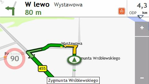 Jak powiększyć/zmniejszyć mapę? 1. Na ekranie Opcje mapy stuknij przycisk. 2. Przyciski powiększenia zostaną wyświetlone na ekranie Mapa w trybie przezroczystym. 3.