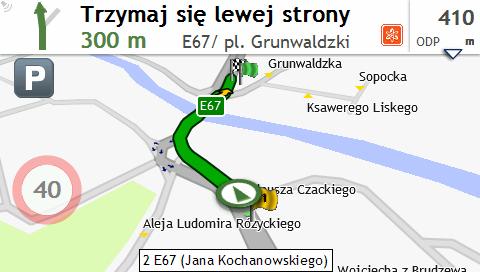 Automatyczne ponowne obliczenie trasy Back-On-Track Po wykonaniu nieprawidłowego skrętu nastąpi przekierowanie.