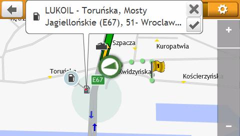 Stuknij mapę, aby wyświetlić klaster POI, pokazując POI w okolicy. Stuknij ikonę POI w celu uzyskania dalszych informacji lub nawigacji do POI.