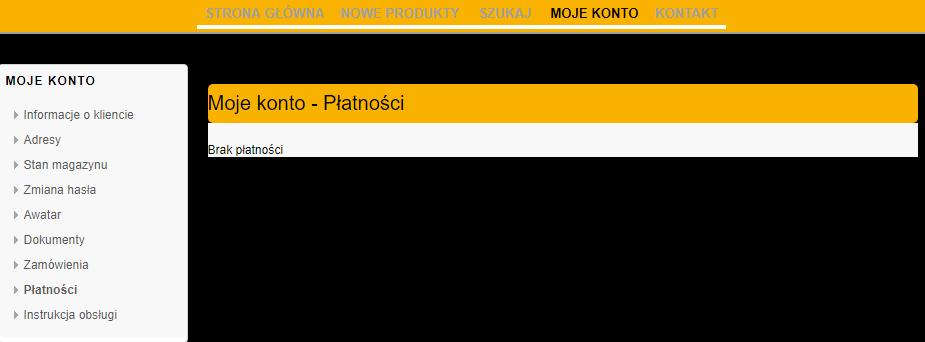 Po wciśnięciu, w bocznym menu, odnośnika Płatności otrzymamy w oknie głównym listę płatności.