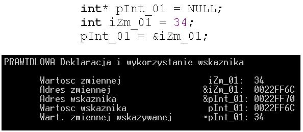 Przykład printf( %d\n, izm_01); printf( %d\n, &izm_01);//%x printf(