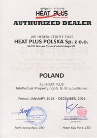 ZOBOWIĄZANIA GWARANCYJNE: Producent gwarantuje zgodność systemu grzewczego Heat Plus тм z wymaganiami ISO 9001: 2008, ISO 14001: 2004, CE, CE-EU, UL, KCIM, RoHS, JET.