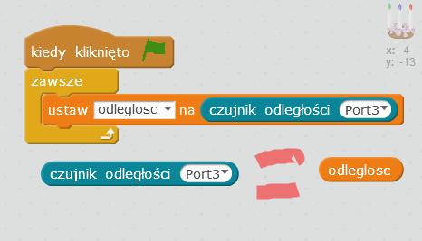 Realizacja funkcji 30 minut Następnie tworzymy zmienną odległości i