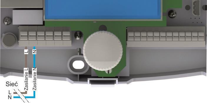 16.2.2. Podłączenie obwodów sieciowych Regulator przystosowany jest do zasilania napięciem 230V~, 50Hz. Zasilanie podłącza się do zacisków L, N. Schemat połączeń elektrycznych przedstawiono na Rys.