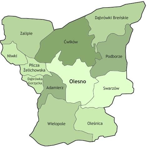 Podział gminy na jednostki referencyjne Gmina Olesno to gmina wiejska, położona na północno-wschodnim krańcu województwa małopolskiego, około trzydziestu kilometrów od Tarnowa, sąsiadująca