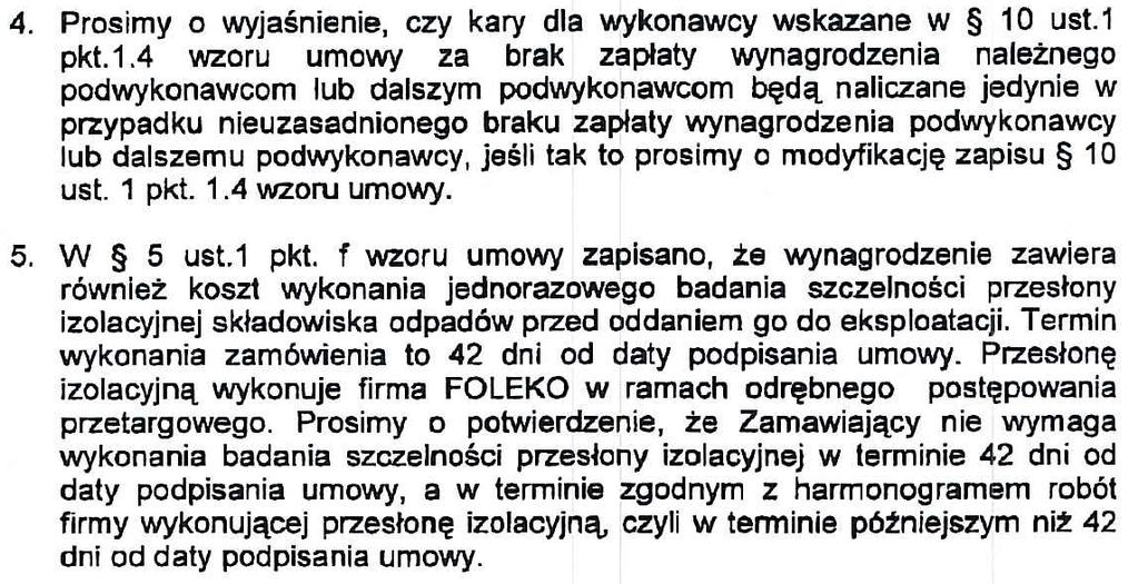 Zamawiający wprowadzi modyfikacje zapisów 5 ust.