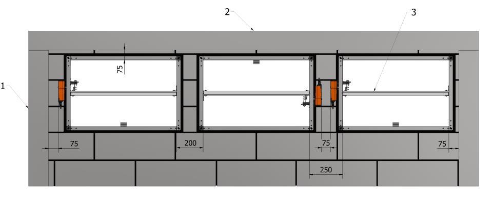 4.3. Wymagania dotyczące oddzieleń przeciwpożarowych oraz zalecanych minimalnych odległości między klapami Instalacja klap może odbywać się: a) w przegrodach pionowych (ścianach) o minimalnej