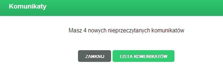 Po zalogowaniu się klienta do aplikacji, jeśli na liście komunikatów znajdują się nie przeczytane