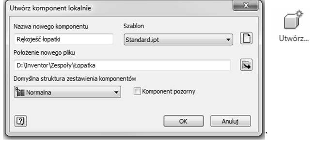 282 Inventor. Podstawy projektowania Rysunek 4.56. Okno tworzenia nowego komponentu Rysunek 4.57.