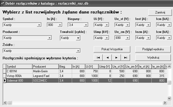 110 Ryszard Batura, Jerzy Janiszewski, Andrzej Książkiewicz Rys. 5. Wynik wyboru z bazy danych rozłączników, spełniających określone, podane w tekście, kryteria doboru a) b) Rys. 6.