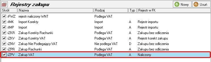 "Rejestr w FK" należy wybrać dkument zdefiniwany zgdnie z pisem w punkcie 2.2.1 - Definicja rejestrów VAT. Rys.