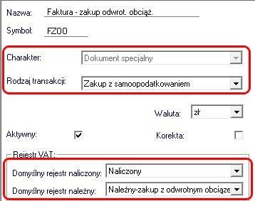 2.2.2 Definicja faktury zakupu Dla ptrzeb ewidencji w księgach rachunkwych faktury dtyczącej zakupu twarów bjętych dwrtnym bciążeniem, należy w prgramie zdefiniwać dkument w parciu następujące