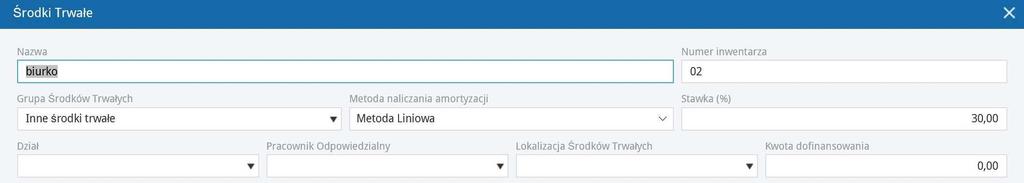 Karta środka trwałego Zapisywanie dokumentów generuje automatyczne wpis do karty środka trwałego.