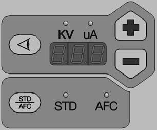 Obsługa 4-5 Tryb klasyczny elektryzacji (cd.) Rys. 4 3 Wyświetlacz wartości kv/ A i przycisk wyboru STD/AFC w trybie Classic Tryb klasyczny AFC Patrz rys. 4 3. Tryb AFC służy do ustalania granicznych wartości wyjściowych A.