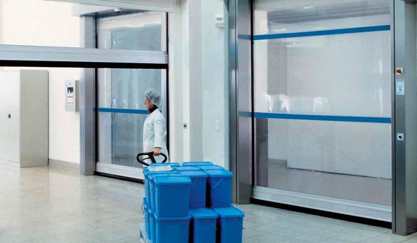 V 3015 Clean Przejrzysta brama do sterylnych pomieszczeń w przemyśle chemicznym i farmaceutycznym Specjalna kurtyna odporna na różnicę ciśnień Na skutek oczyszczania powietrza w sterylnych